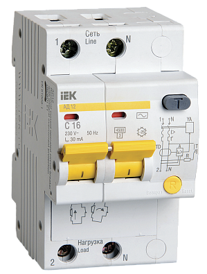 Дифференциальный автоматический выключатель АД12 2Р B16 30мА IEK - фото1