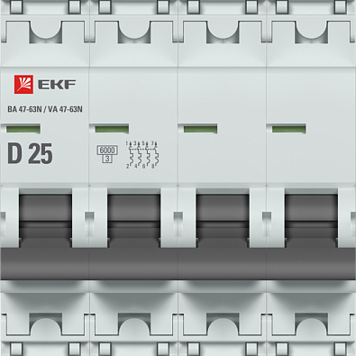 ВА 47-63N 4P 25А (D) 6кА EKF PROxima автоматический выключатель, арт. M636425D - фото2