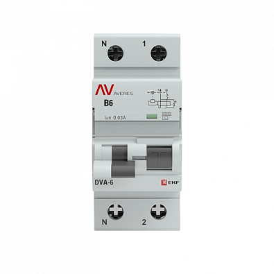 DVA-6 1P+N 6А (B) 30мА (AC) 6кА EKF AVERES дифференциальный автомат, арт. rcbo6-1pn-6B-30-ac-av - фото3