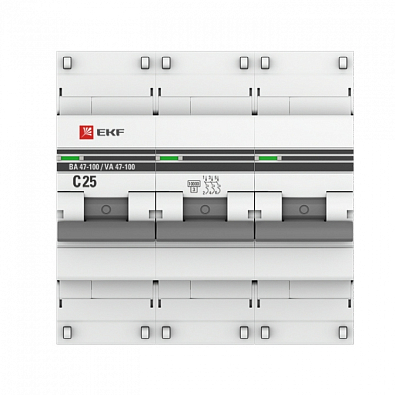 ВА 47-100M 3P 25А (C) 10kA EKF PROxima автоматический выключатель, арт. mcb47100m-3-25C-pro - фото2