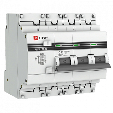 Дифференциальный автомат АД-32 3P+N 16А/100мА (хар. C, AC, электронный, защита 270В) 4,5кА EKF PROxima - фото1