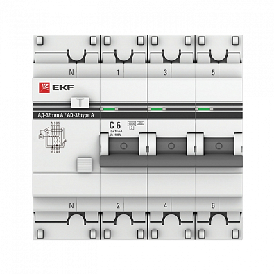 Дифференциальный автомат АД-32 3P+N 16А/10мА (хар. C, A, электронный, защита 270В) 6кА EKF PROxima - фото2
