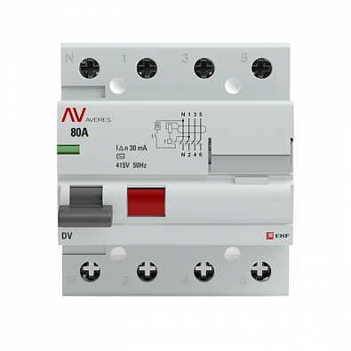 DV 4P 80А/ 30мА (AC) EKF AVERES устройство защитного отключения - фото3