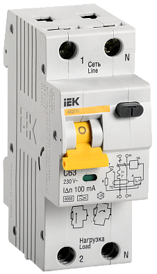 Автоматический выключатель дифференциального тока АВДТ 32 C63 100мА IEK - фото1