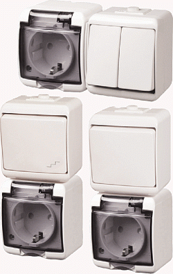 Микс_гориз. (1кл.выкл.+1-я роз.schuko_дымч.кр.) (IP44/54) VRHH-1sd - фото1