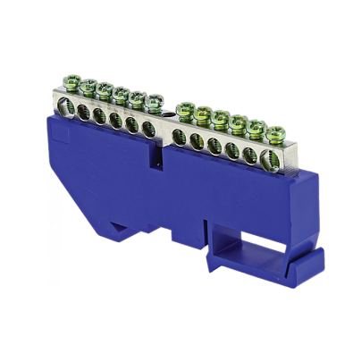 Шина "0" N (6x9мм) 12 отв. цинк синий изолятор на DIN-рейку EKF PROxima - фото1