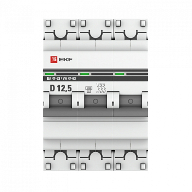 ВА 47-63 3P 12,5А (D) 4,5kA EKF PROxima автоматический выключатель, арт. mcb4763-3-12.5D-pro - фото3