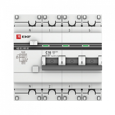 Дифференциальный автомат АД-32 3P+N 16А/100мА (хар. C, AC, электронный, защита 270В) 4,5кА EKF PROxima - фото2