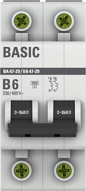 ВА 47-29 2P 6А (B) 4,5кА Basic автоматический выключатель, арт. mcb4729-2-06-B - фото2