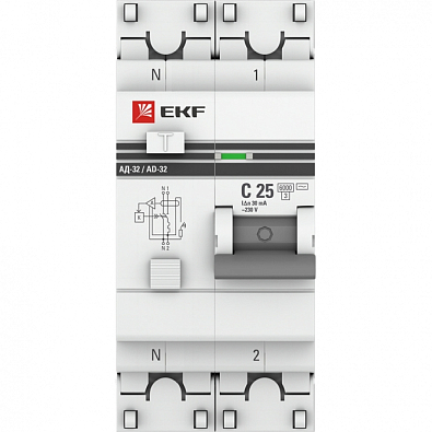 Дифференциальный автомат АД-32 1P+N 25А/30мА (хар. C, AС, электронный, защита 270В) 6кА EKF PROxima - фото2