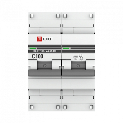 ВА 47-100 2P 100А (C) 10kA EKF PROxima автоматический выключатель, арт. mcb47100-2-100C-pro - фото3