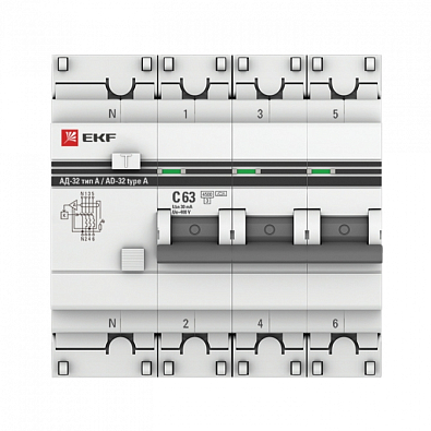 Дифференциальный автомат АД-32 3P+N 63А/30мА (тип А) EKF PROxima - фото2