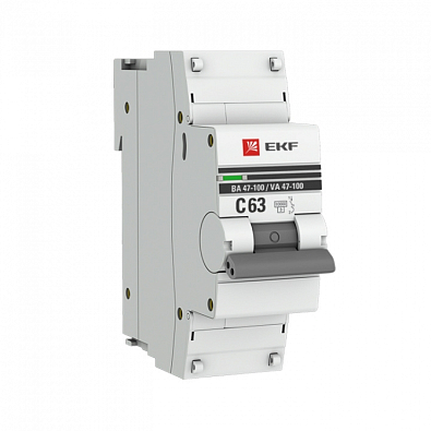 ВА 47-100 1P 63А (C) 10kA EKF PROxima автоматический выключатель, арт. mcb47100-1-63C-pro - фото1