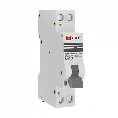 Дифференциальный автомат АВДТ-63М 25А/ 10мА (1мод., хар.C, электронный тип AС) 6кА EKF PROxima - фото1