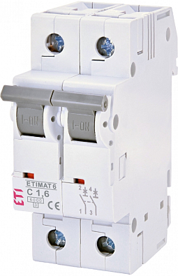 Модульный автоматический выключатель ETIMAT 6 2p C  1,6A (6kA) - фото1