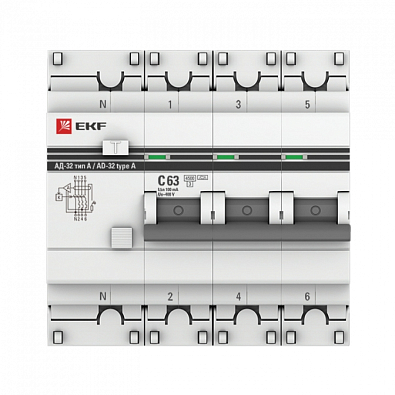 Дифференциальный автомат АД-32 3P+N 63А/100мА (тип А) EKF PROxima - фото3