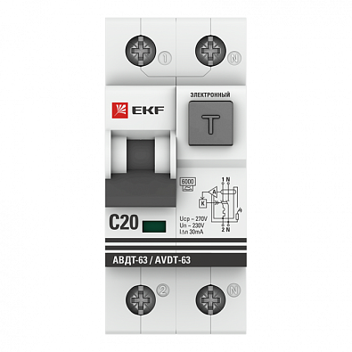 Дифференциальный автомат АВДТ-63 20А/30мА (характеристика C, электронный, тип АС) 6кА EKF PROxima - фото2