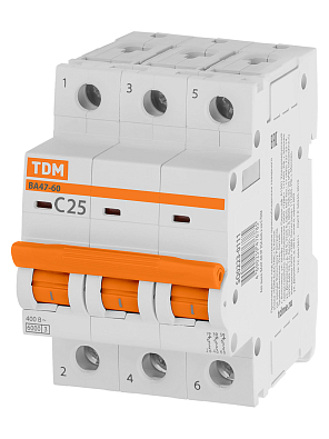 ВА47-60 3Р 25А 6кА х-ка С TDM ELECTRIC модульный автоматический выключатель - фото2