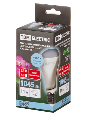Лампа светодиодная низковольтная МО A60 11 Вт, 24-48 В, 4000 К TDM ELECTRIC - фото3