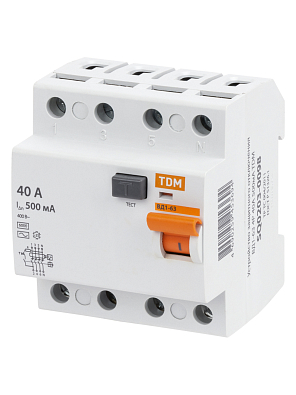 ВД1-63 4Р 40А 500мА TDM ELECTRIC устройство защитного отключения (УЗО) - фото3