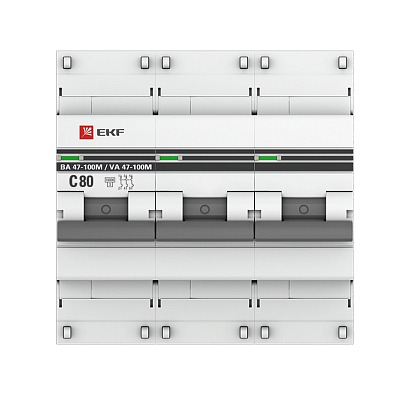 ВА 47-100M 3P 80А (C) 10kA EKF PROxima автоматический выключатель, арт. mcb47100m-3-80C-pro - фото7