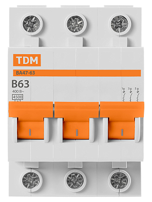 ВА47-63 3Р 63А 4,5кА х-ка B TDM ELECTRIC модульный автоматический выключатель - фото4