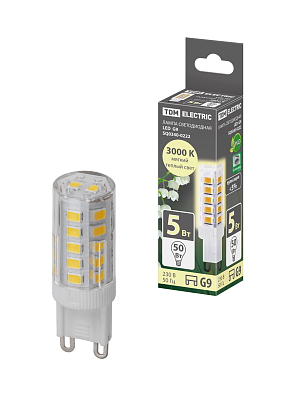 Лампа светодиодная G9-5 Вт-230 В-3000 К, SMD, 16x49 мм TDM ELECTRIC - фото1