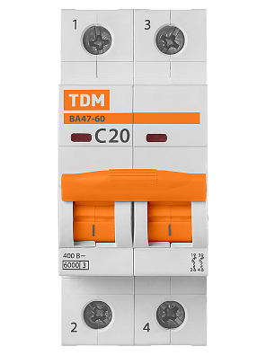 ВА47-60 2Р 20А 6кА х-ка С TDM ELECTRIC модульный автоматический выключатель - фото4