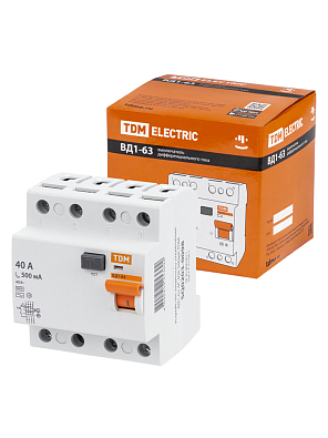 ВД1-63 4Р 40А 500мА TDM ELECTRIC устройство защитного отключения (УЗО) - фото1