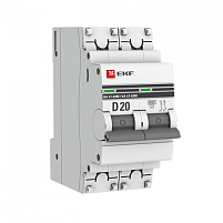 ВА 47-63M 2P 20А (D) 6кА EKF PROxima автоматический выключатель, арт. mcb4763m-6-2-20D-pro