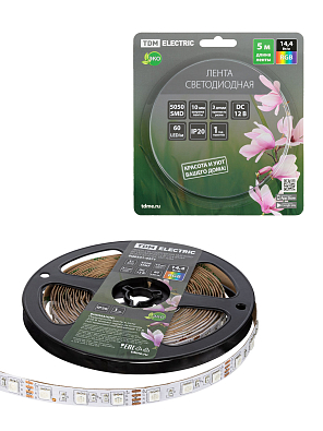 Лента светодиодная SMD5050-60 LED/м-IP20-12 В-14,4 Вт/м-RGB (5 м) блистер TDM ELECTRIC - фото1