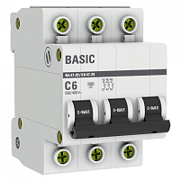 ВА 47-29 3P 6А (C) 4,5кА Basic автоматический выключатель, арт. mcb4729-3-06C