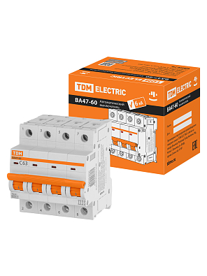 ВА47-60 4Р 63А 6кА х-ка С TDM ELECTRIC модульный автоматический выключатель - фото1