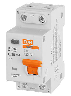 АВДТ 32 2P(1P+N) B25А 30мА 4,5кА TDM ELECTRIC дифференциальный автоматический выключатель - фото3
