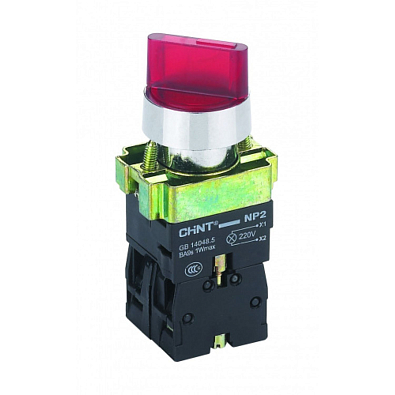 Переключатель NP2-BK12465, 2 положения фиксацией 1НО+1НЗ, красная AC230В (LED), IP40 (R) - фото1