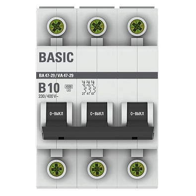 ВА 47-29 3P 10А (B) 4,5кА Basic автоматический выключатель, арт. mcb4729-3-10-B - фото6
