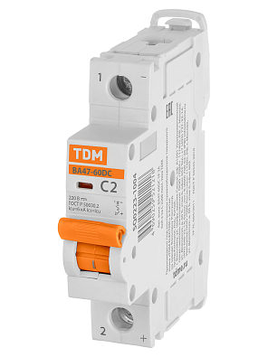 ВА47-60DC 1P  2А 6кА х-ка С TDM ELECTRIC модульный автоматический выключатель - фото2