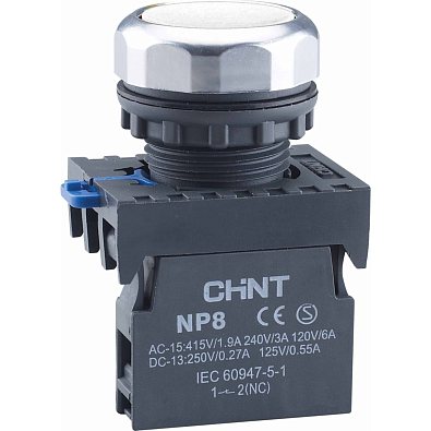 Кнопка управления NP8-02BND/1 подсветка, самовозв, белый, AC110-230В(LED), 2НЗ, IP65 (R) - фото1