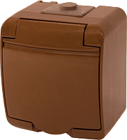 Розетка 1-я (Schuko) (коричневая крышка) (IP44/54) RHE-1s-KR