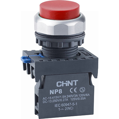 Кнопка управления выступ., NP8-02GND/4 подсвет., самовозв., красн., AC110-230В(LED), 2НЗ, IP65 (R) - фото1