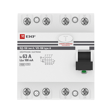 Устройство защитного отключения (УЗО) ВД-100 4P 63А/100мА (электр, тип А) EKF PROxima - фото3