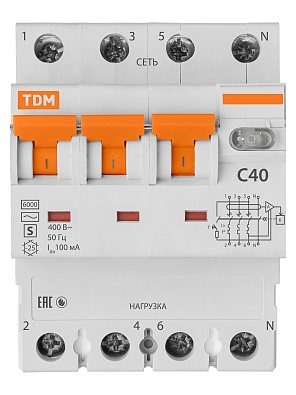 АВДТ 63S 4P(3P+N) C40 100мА 6кА TDM ELECTRIC дифференциальный автоматический выключатель - фото5