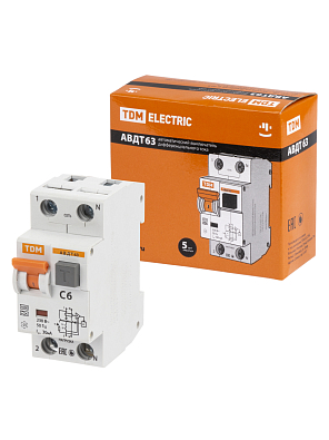 АВДТ 63 2Р(1Р+N)  C6 30мА 6кА TDM ELECTRIC дифференциальный автоматический выключатель - фото1