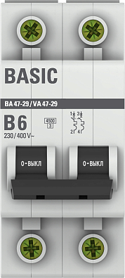 ВА 47-29 2P 6А (B) 4,5кА Basic автоматический выключатель, арт. mcb4729-2-06-B - фото4