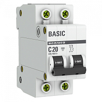 ВА 47-29 2P 20А (C) 4,5кА Basic автоматический выключатель, арт. mcb4729-2-20C