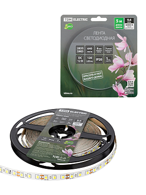 Лента светодиодная SMD2835-120 LED/м-IP20-12 В-9,6 Вт/м-6000 К (5 м) блистер TDM ELECTRIC - фото1