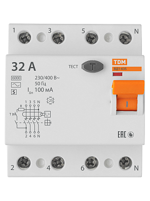 ВД1-63S 4Р 32А 100мА TDM ELECTRIC устройство защитного отключения (УЗО) - фото5