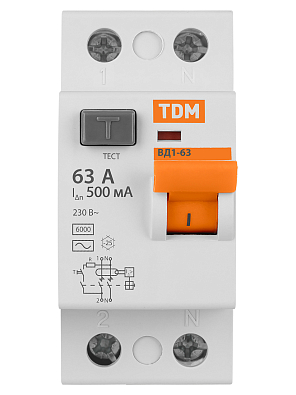 ВД1-63 2Р 63А 500мА TDM ELECTRIC устройство защитного отключения (УЗО) - фото5