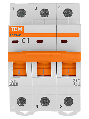 ВА47-60 3Р  1А 6кА х-ка С TDM ELECTRIC модульный автоматический выключатель - фото4