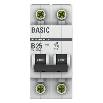 ВА 47-29 2P 25А (B) 4,5кА Basic автоматический выключатель, арт. mcb4729-2-25-B - фото6